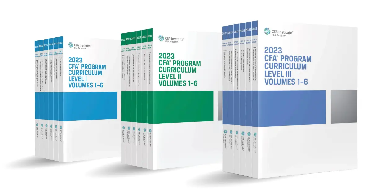 Showing the CFAI books that cover all three levels of the exam