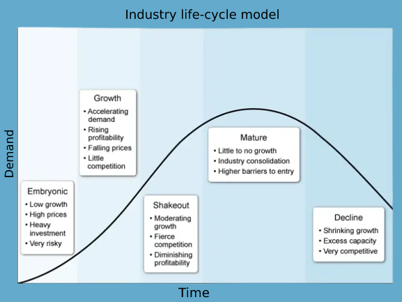 Graph depicting industry life-cycle model