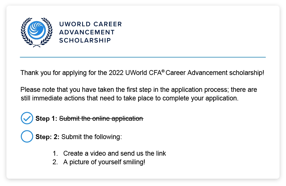 UWorld CFA Scholarship application status