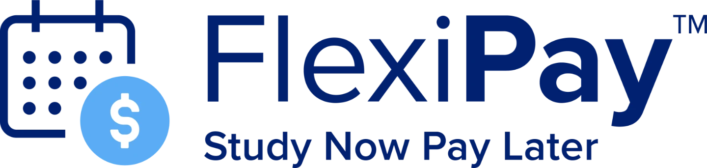 Our FlexiPay logo symbolizes the advantage of breaking down your payment into manageable installments, enabling you to commence your studies without delay.