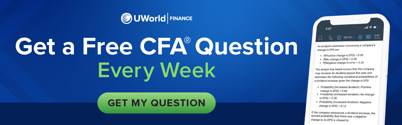 Banner image with text: 'Get a Free CFA® Question Every Week,' inviting users to access weekly free CFA practice questions.