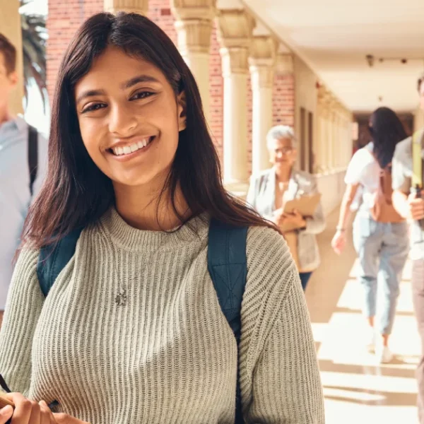 An Indian student is approaching her junior year in college and beginning to explore options for continuing his education beyond graduation.