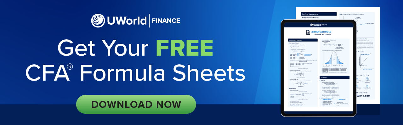 It's Not Cheating if You Carry the Formulas in Your Head – The Ultimate FREE CFA Formula Sheet,' promoting a free resource for mastering CFA formulas.