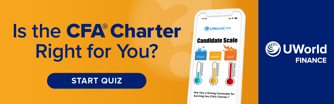 Is the CFA® Charter Right for You? (Take our Quiz to find out),' inviting users to explore if the CFA charter suits their career goals through an interactive quiz.