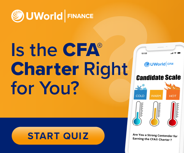 Is the CFA® Charter Right for You? (Take our Quiz to find out),' inviting users to explore if the CFA charter suits their career goals through an interactive quiz.