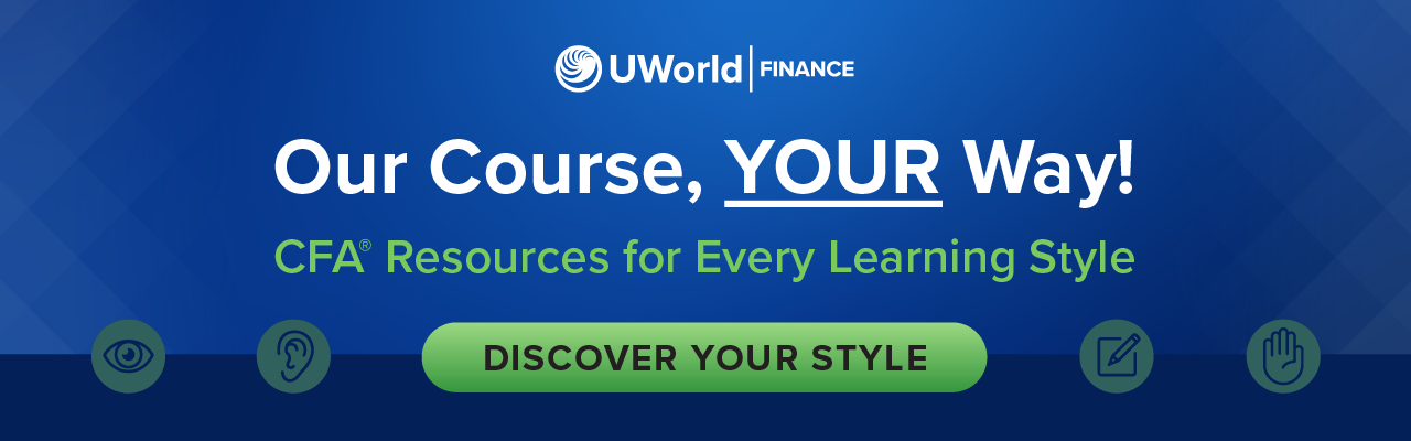 'Our Course, YOUR Way – CFA Resources for Every Learning Style. Take our quiz to find out yours,' inviting users to discover personalized CFA resources based on their learning preferences.