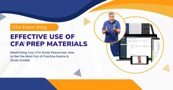 Visual representation of effective CFA exam preparation, featuring a tutor, CFA prep books, a laptop with study dashboards, and mobile learning tools highlighting how to maximize study resources and practice materials.