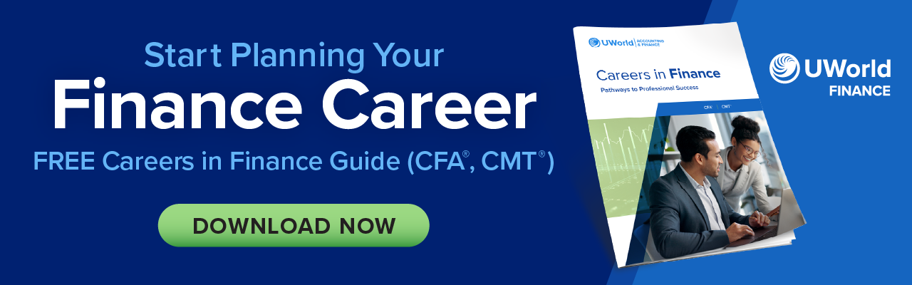 'Start Planning Your Finance Career – FREE Careers in Finance Guide (CFA®, CMT®),' offering a complimentary guide for finance career planning.