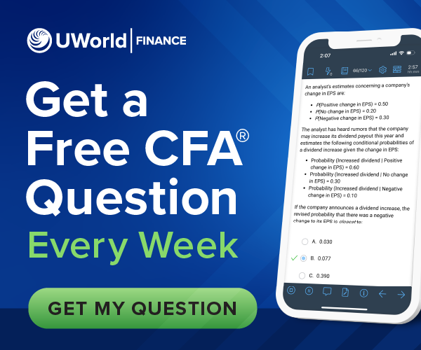 'Get a Free CFA® Question Every Week,' inviting users to access weekly free CFA practice questions.